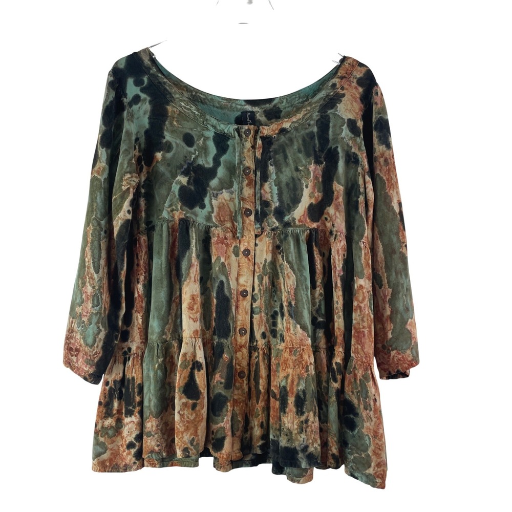 Sacred Threads Tie Dye Babydoll Tunic Top Womens OS Boho Tiered